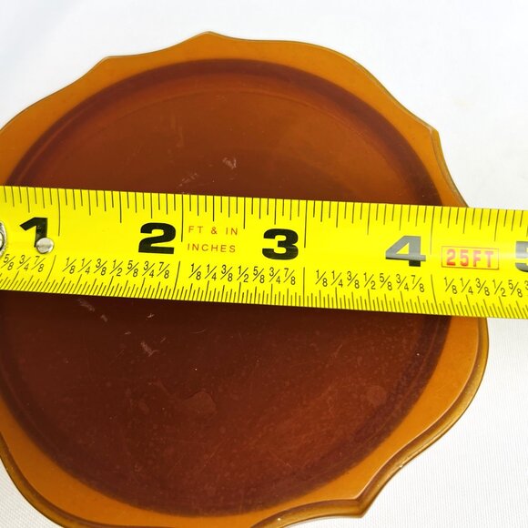 Vintage Amber Celluloid Vanity Powder Trinket Box Butterscotch Scalloped Edge - Picture 10 of 10